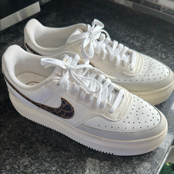Nike Shoes - Nike White Sneakers with Leopard Swoosh (size 10.5)